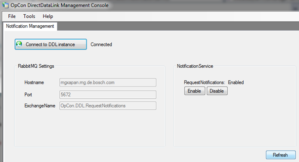 DDL Notification Service console