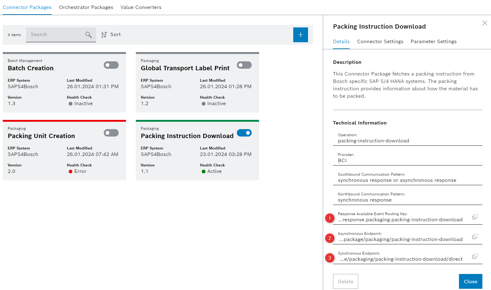 Connector Package details - endpoint information