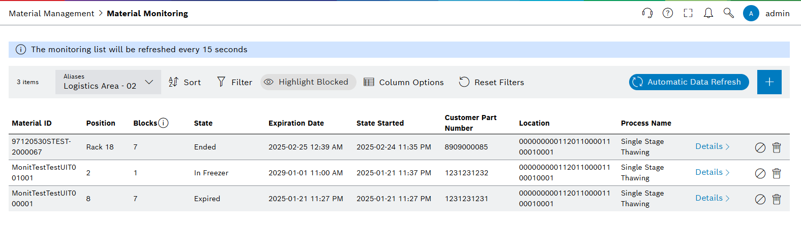 MaterialMonitoring Actions