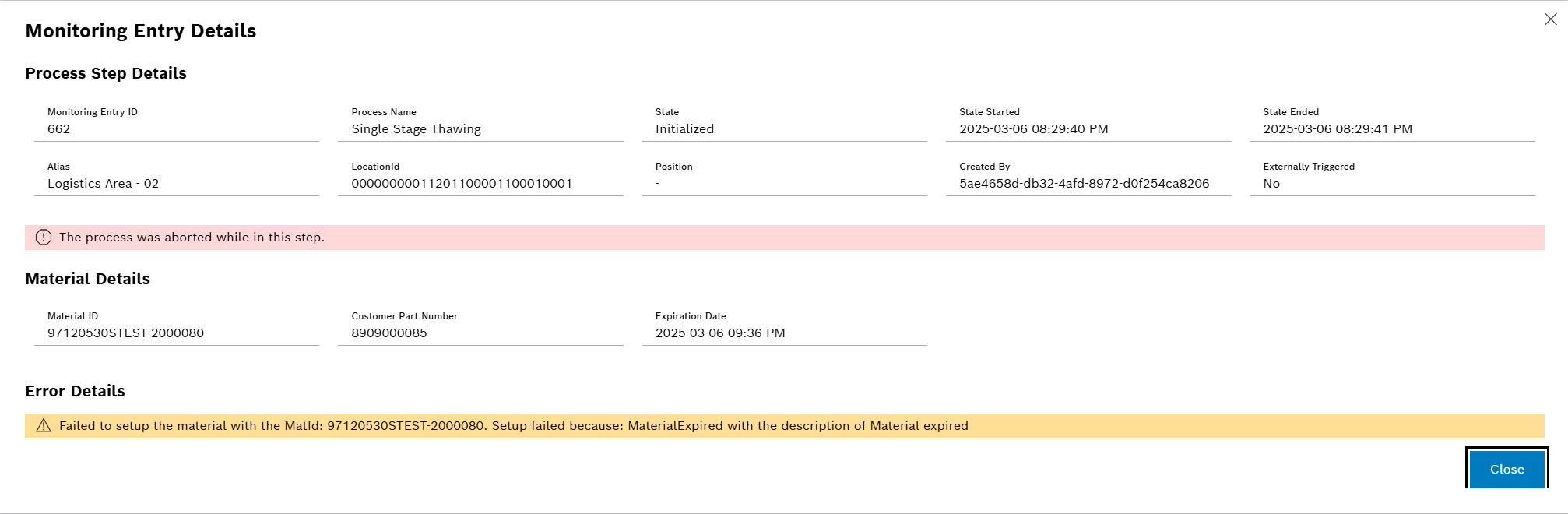 Monitoring Details Entry Details