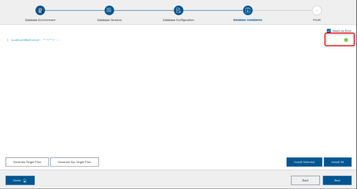 mes installer add database finish