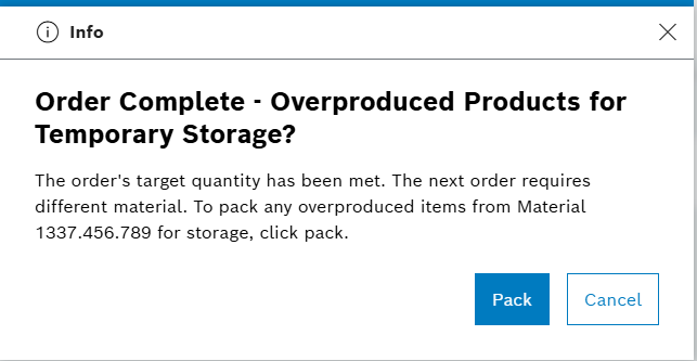 Overproduction create confirm popup