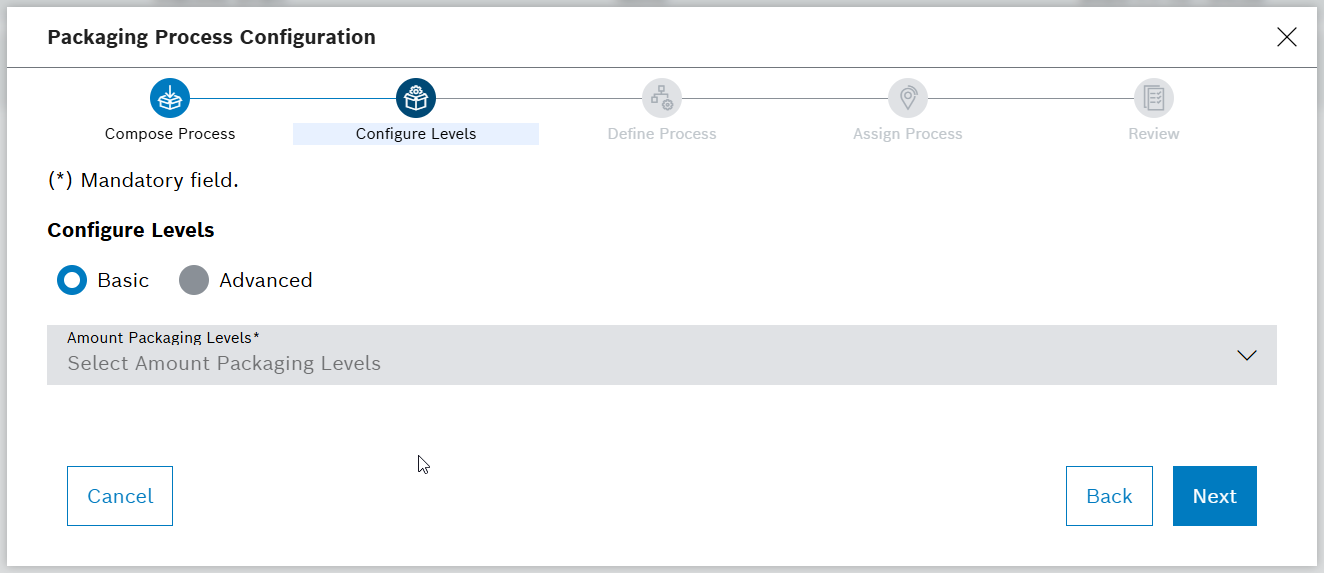 PackProcess Configure Levels