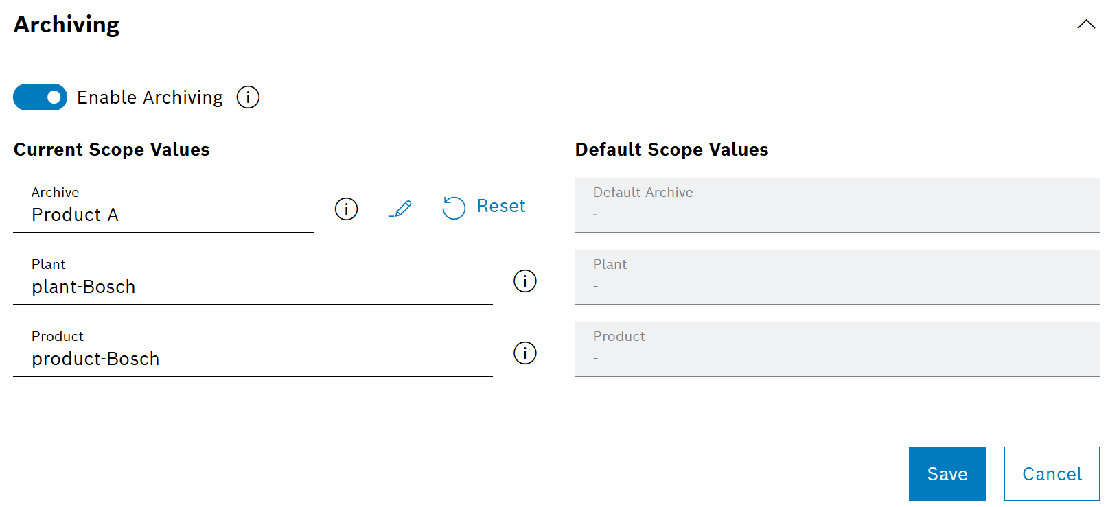 Saved Archiving Settings