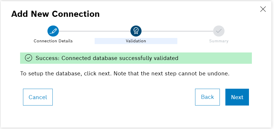 Add Connection Successful Validation Dialog