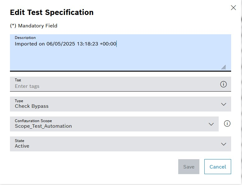 Edit Test Specification