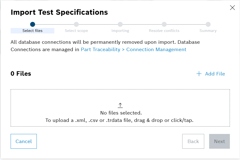 Import Test Specifications Wizard