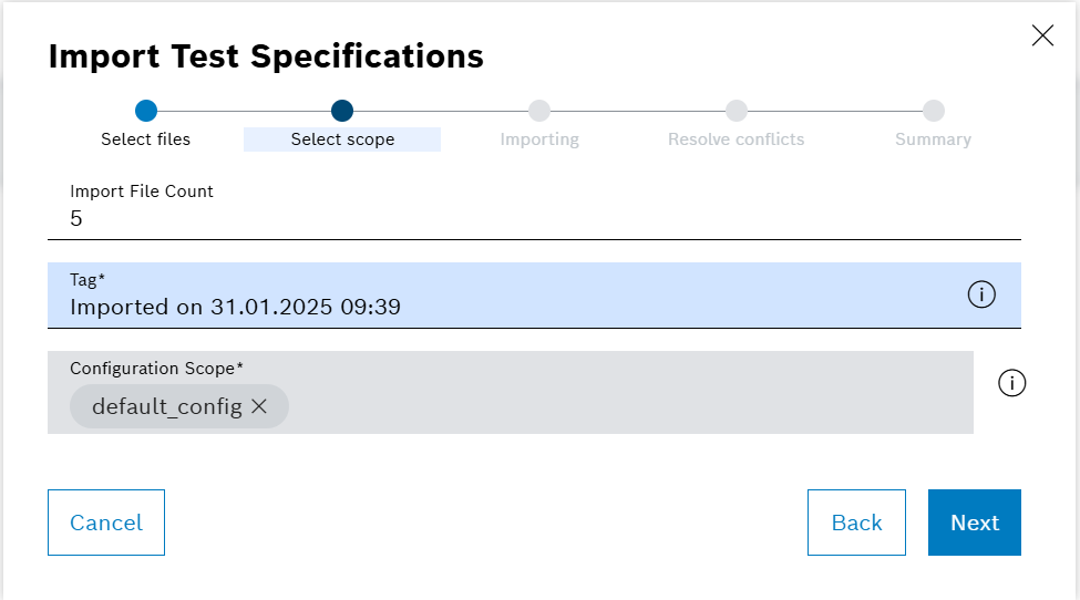 Import Test Specifications Wizard