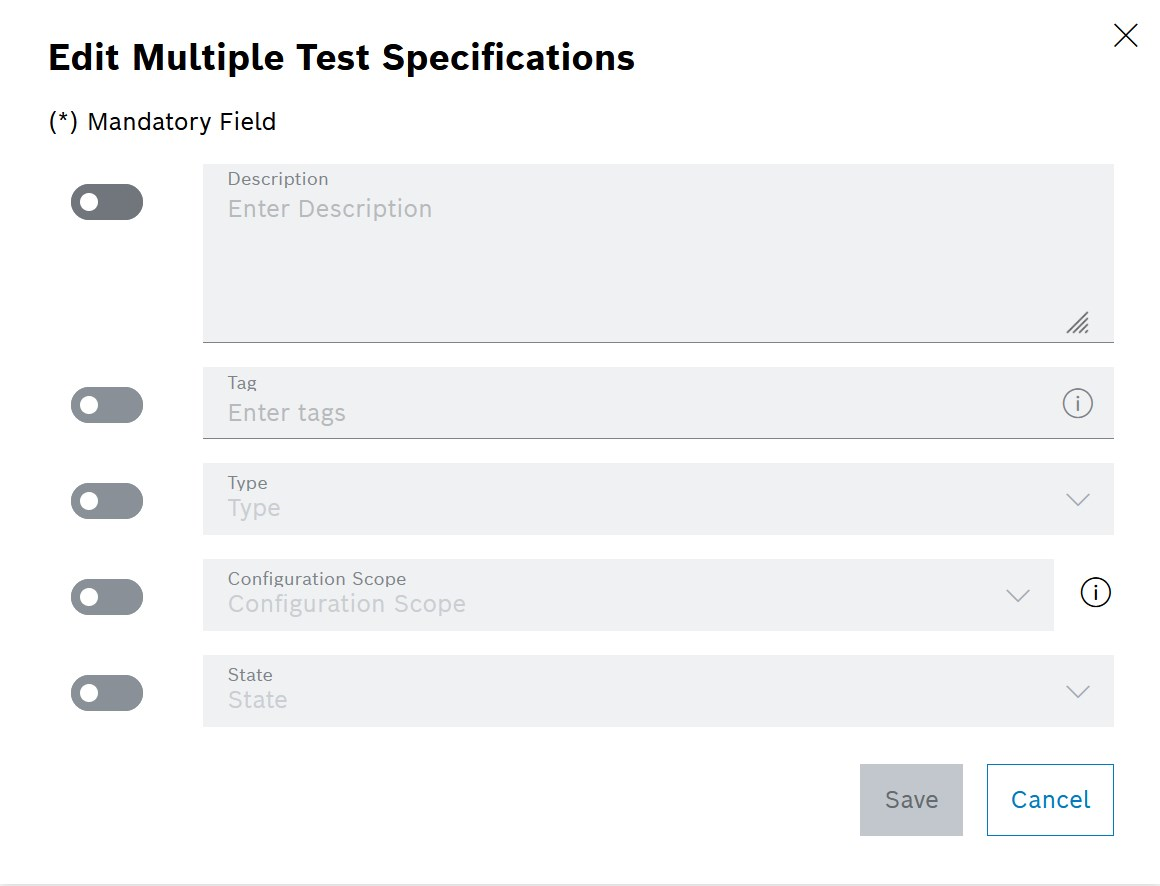 Test Specifications Mass Edit