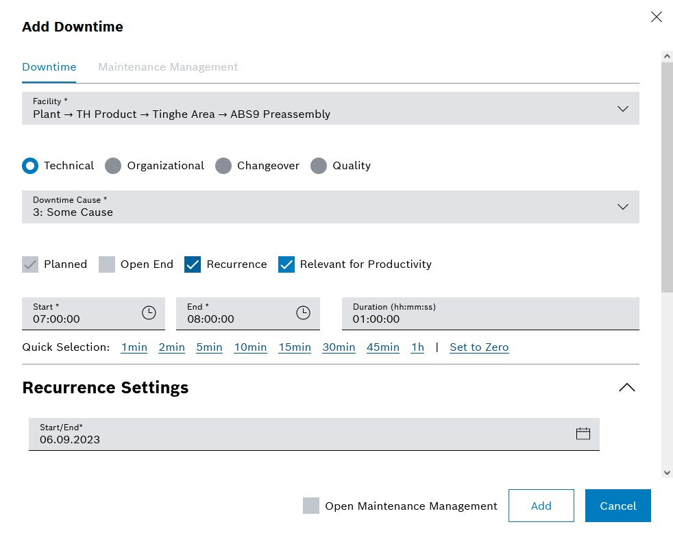 Stillstandserie hinzufügen