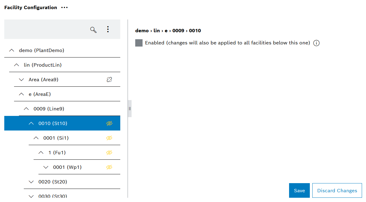 Administration facility configuration disabled unsave
