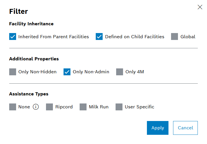 Downtime causes filter dialog