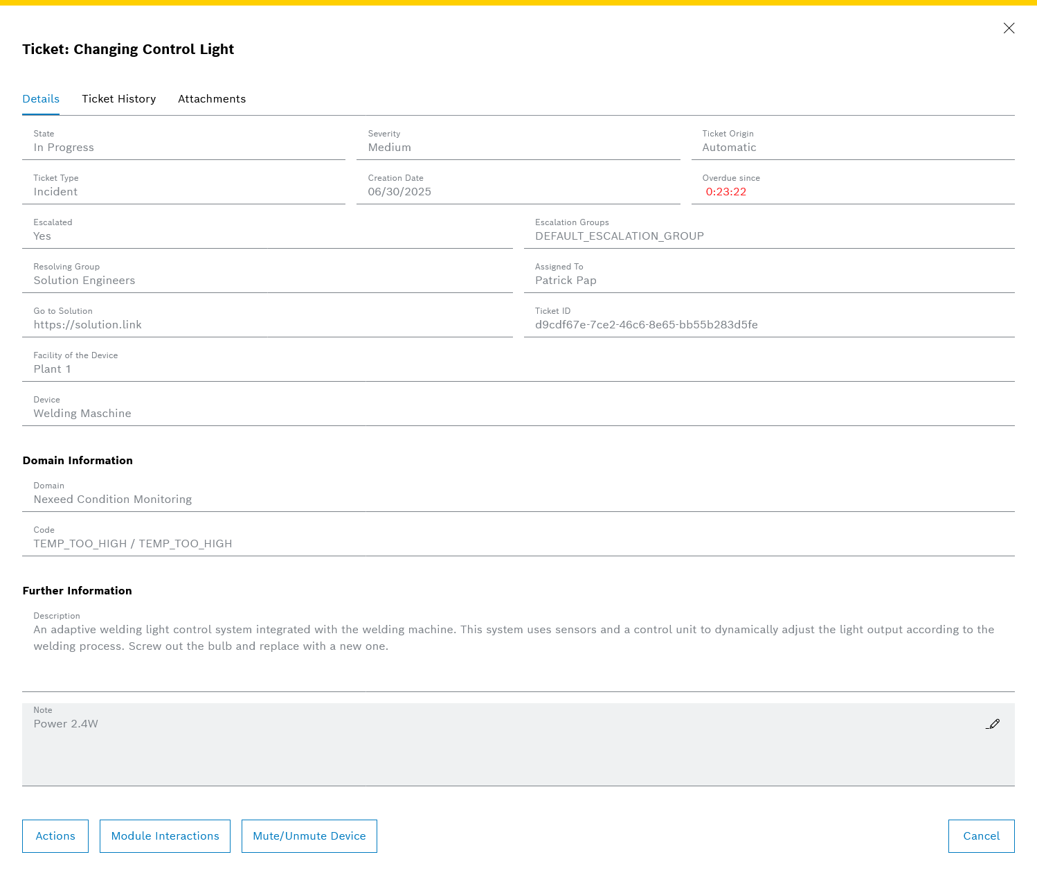 Ticket Details Embedded View