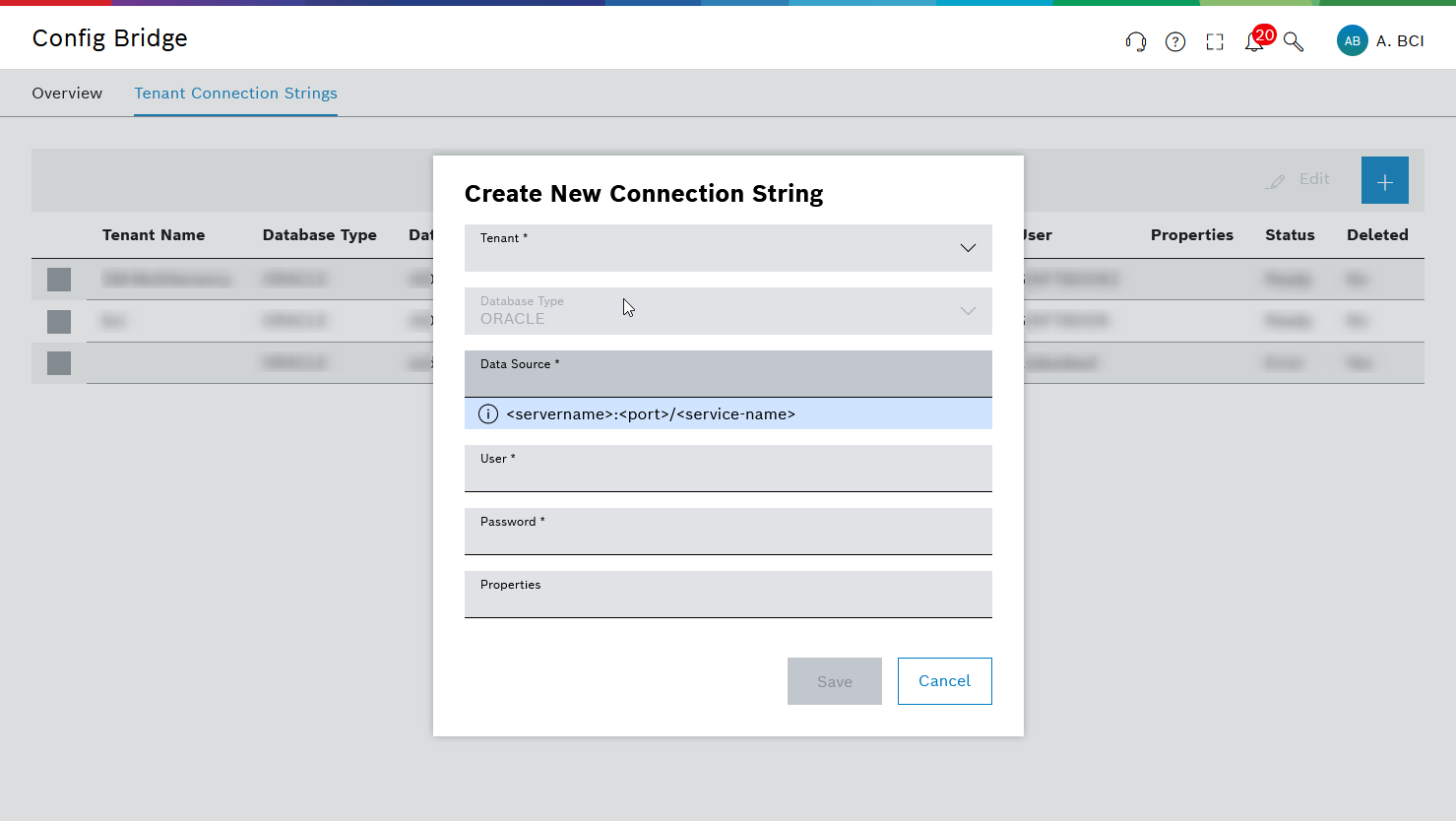 cb create new connection string dialog