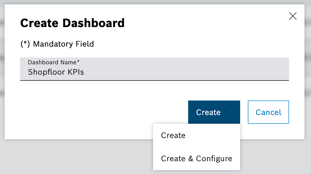 Create dashboard dialog