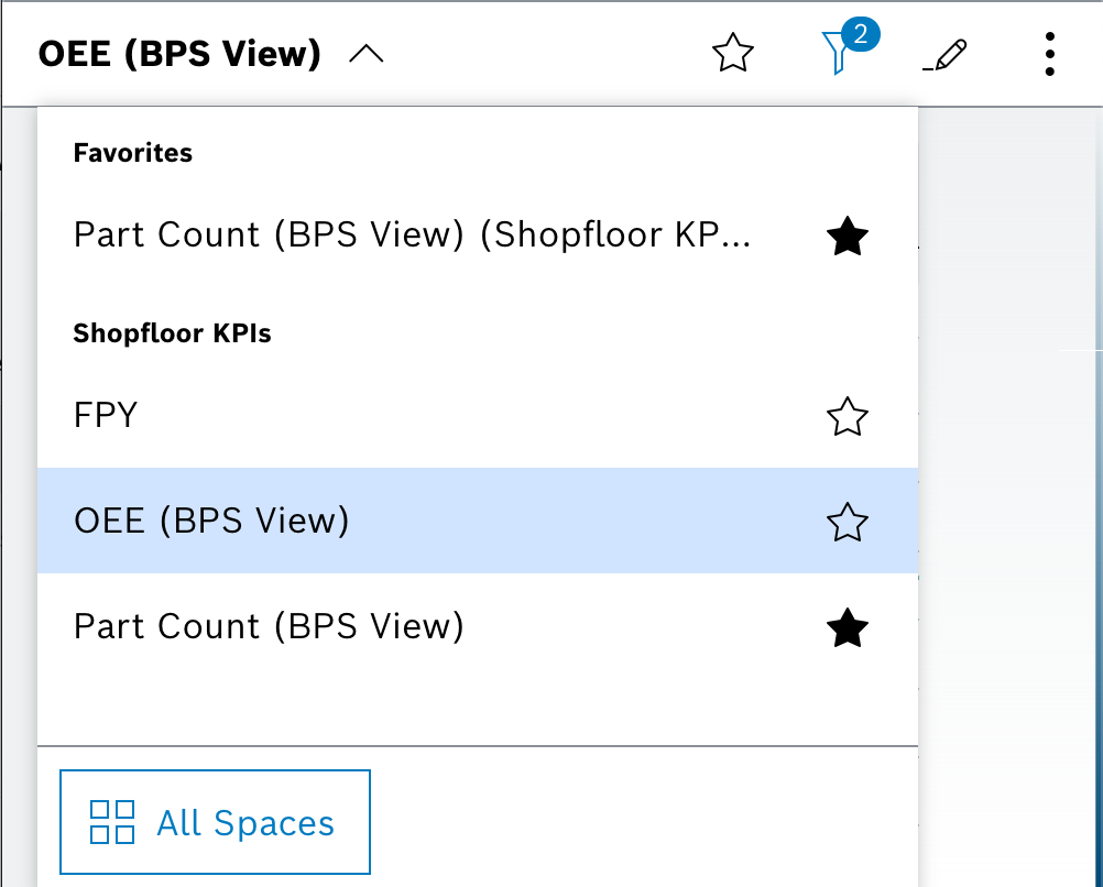 Dashboard toolbar with selector and actions
