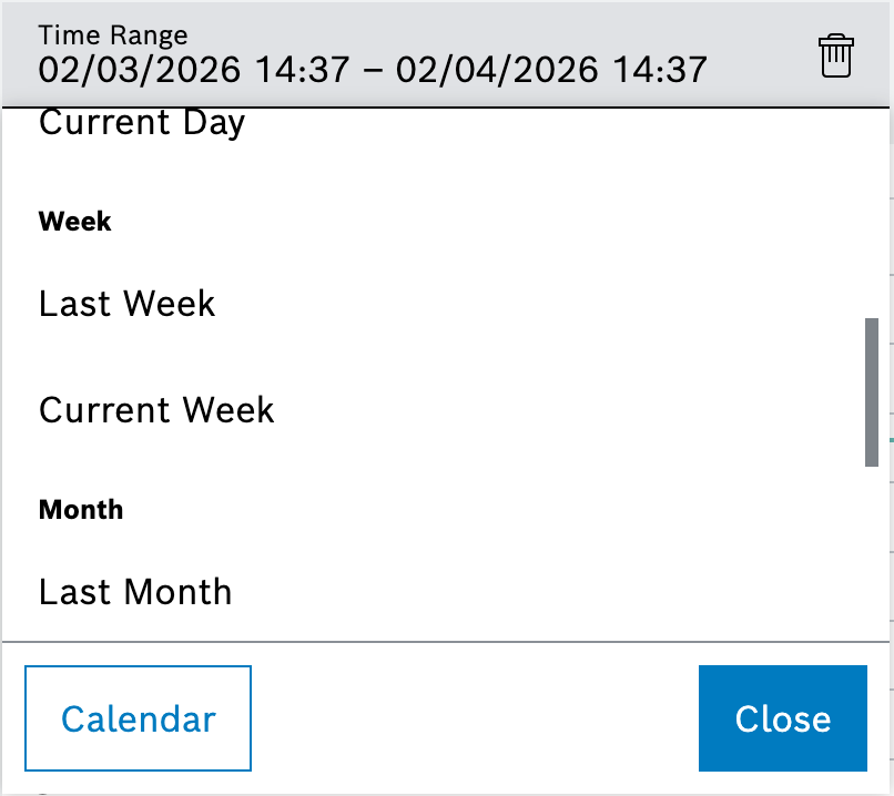 Time range filter with templates