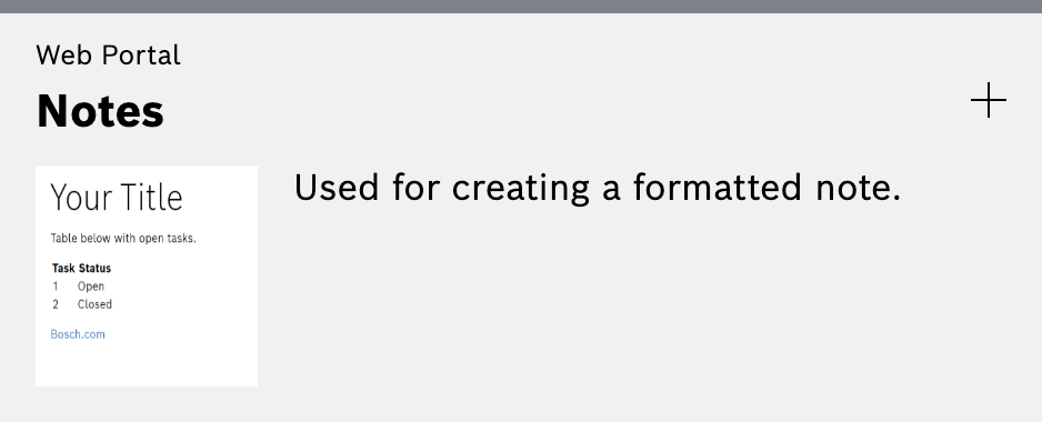 Notes widget in the widget catalog