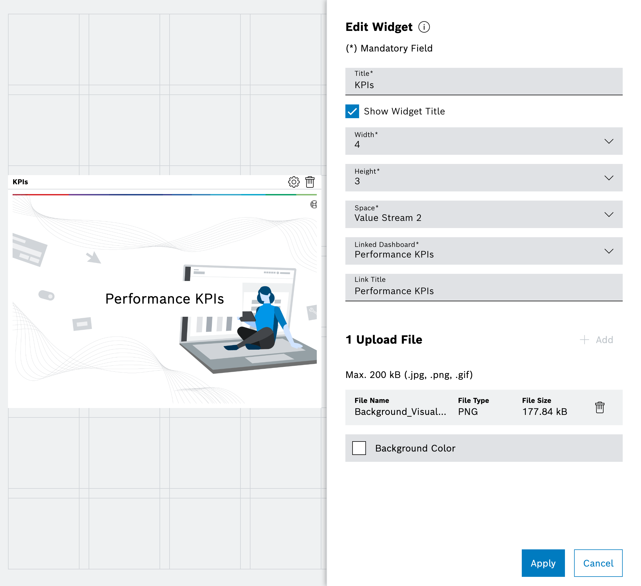 Dashboard Link widget with configuration