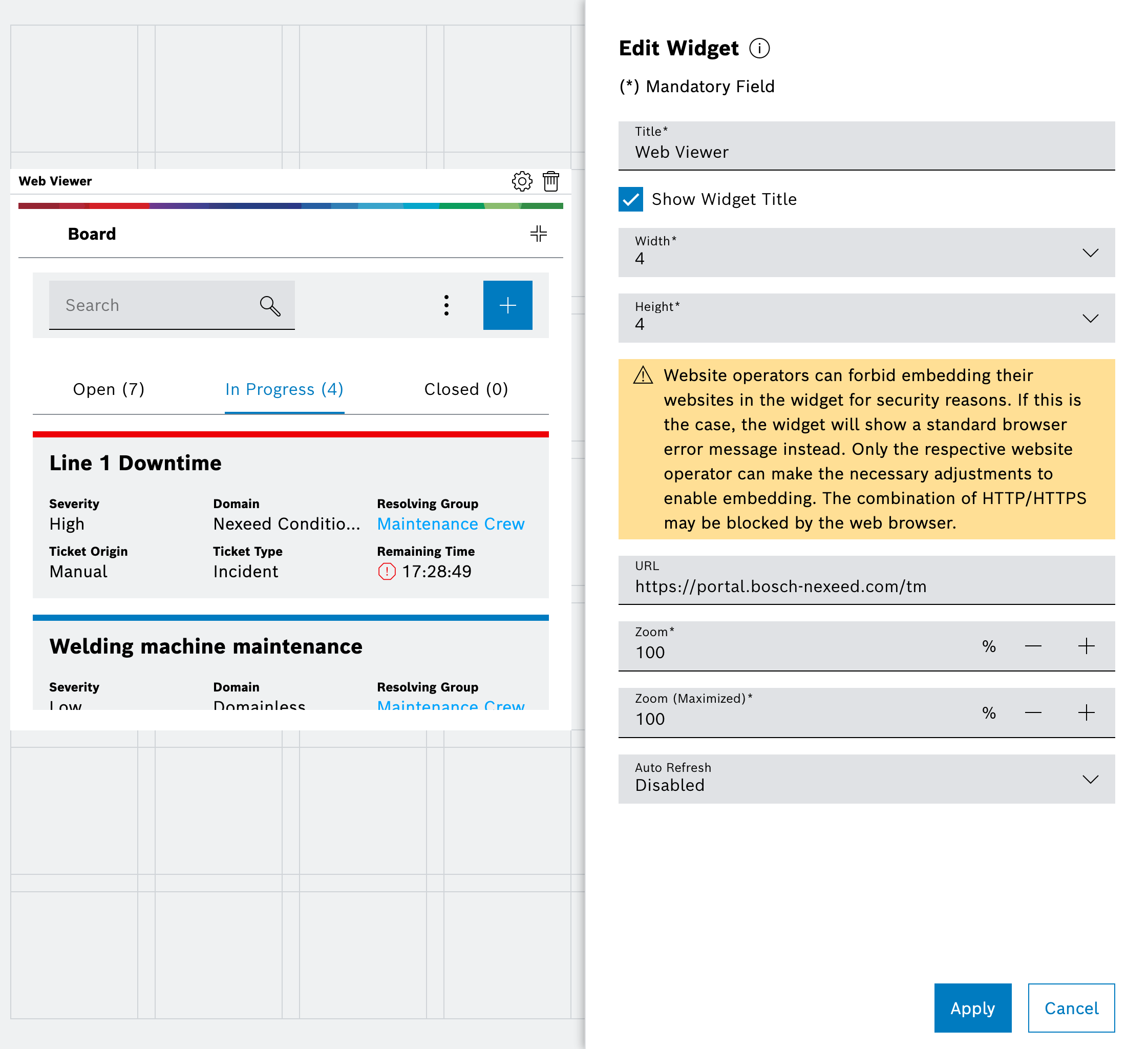 Web Viewer widget with configuration
