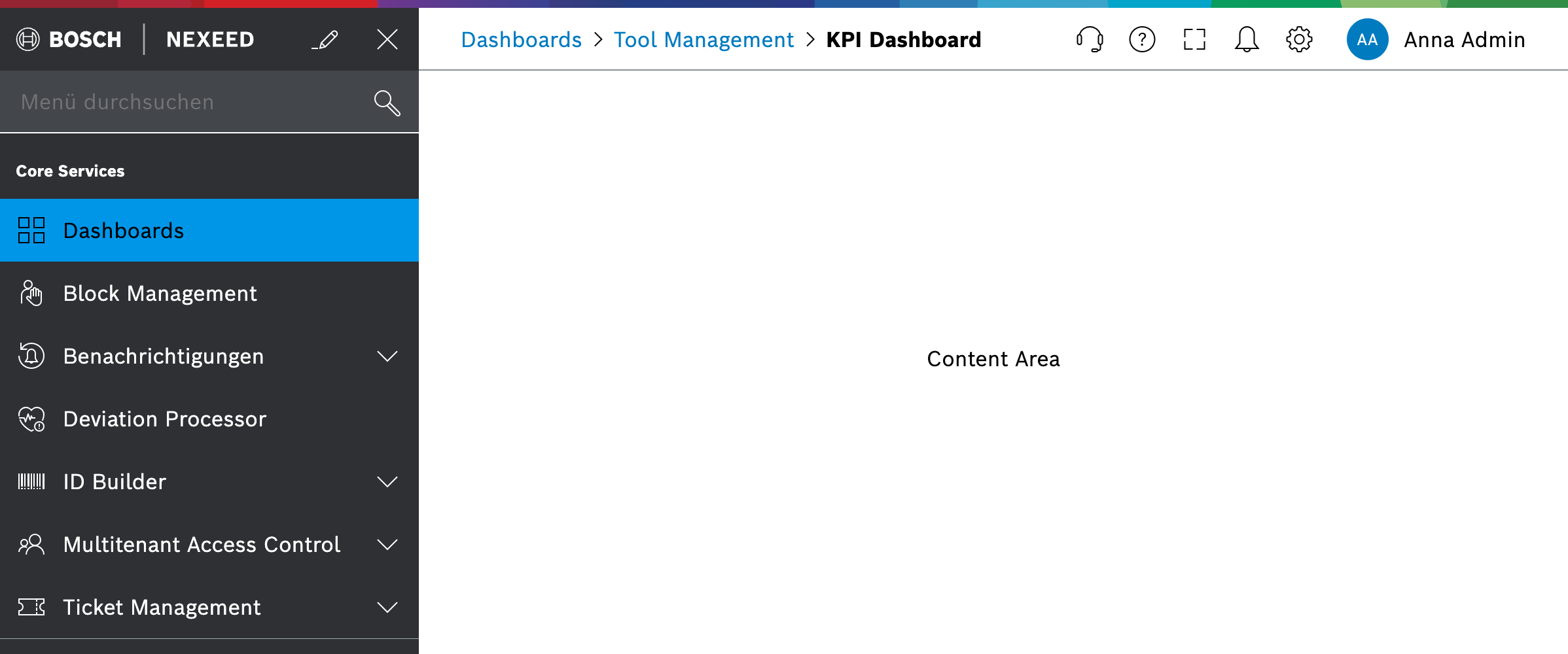 Web Portal page layout. Navigation menu on the left
