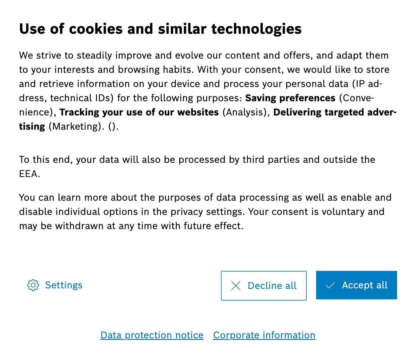 Privacy settings dialog